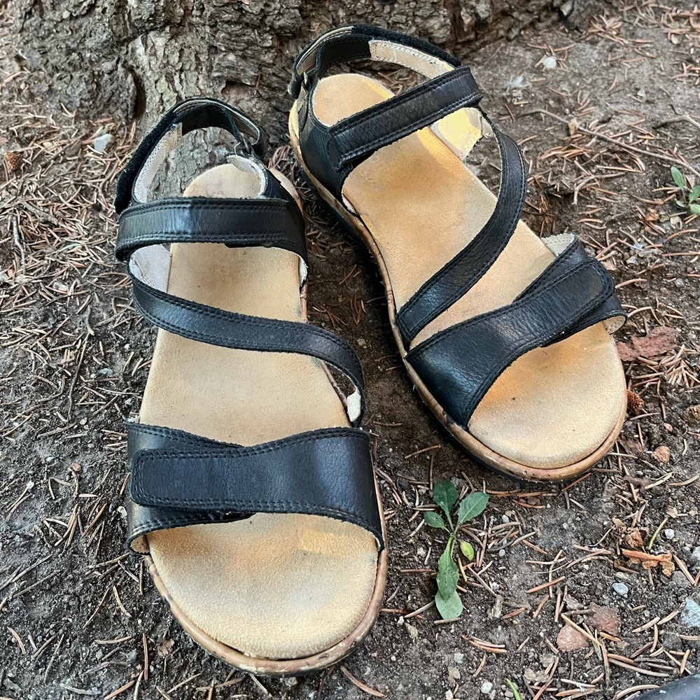Remonte Black Leather Adjustable Comfort Sandals EU 42 US 10